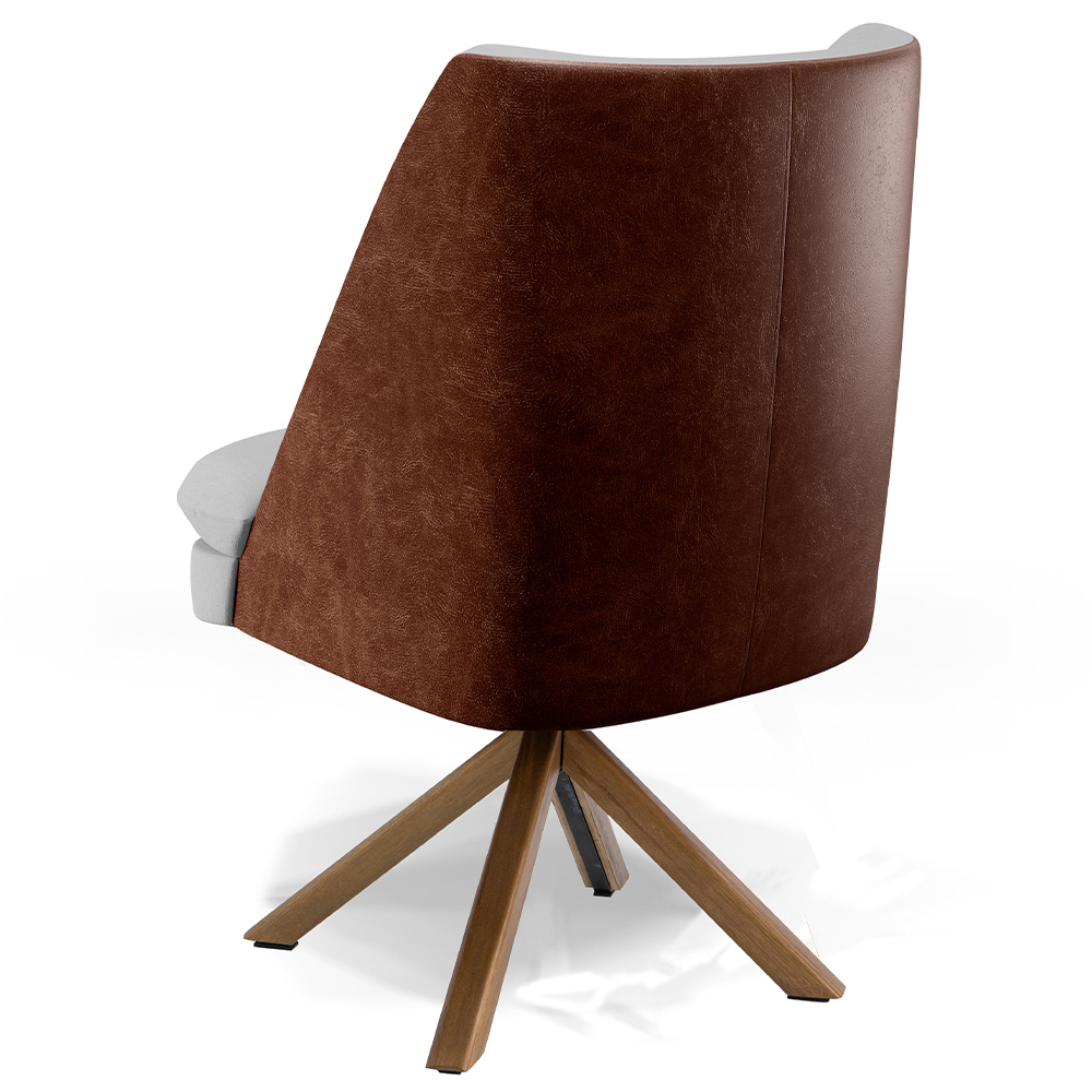 Kit 02 Poltronas Decorativa Base Giratória Pérsia D02 Linho Cinza D-315 Corano Marrom B-38 - Lyam Decor