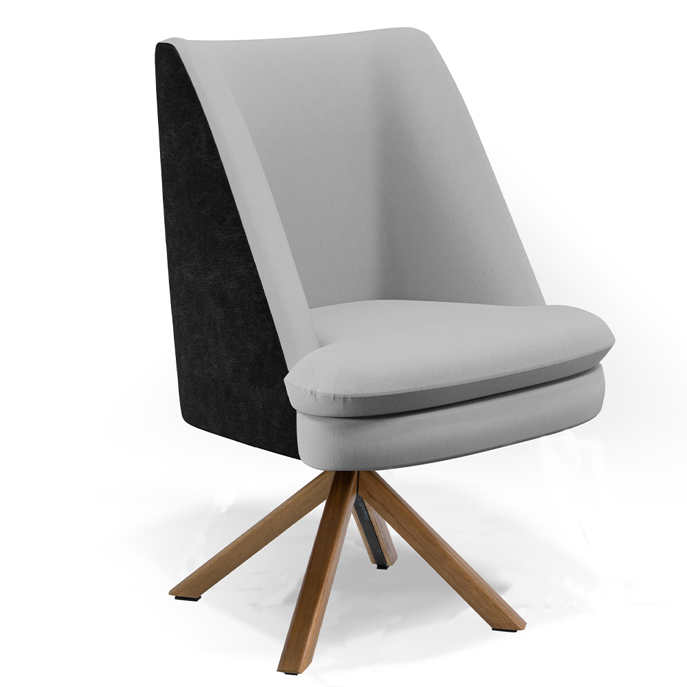 Kit 02 Poltronas Decorativa Base Giratória Pérsia D02 Linho Cinza D-315 Corano Preto B-97 - Lyam Decor