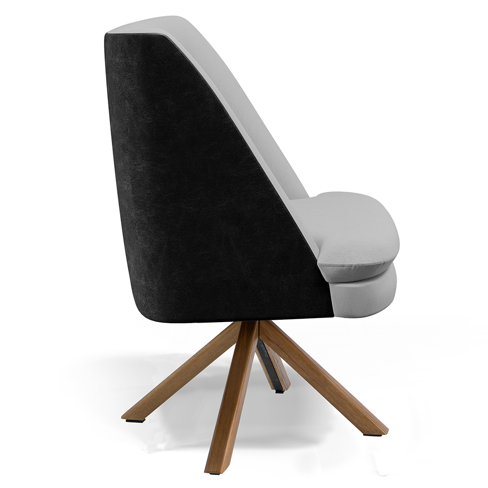 Kit 02 Poltronas Decorativa Base Giratória Pérsia D02 Linho Cinza D-315 Corano Preto B-97 - Lyam Decor