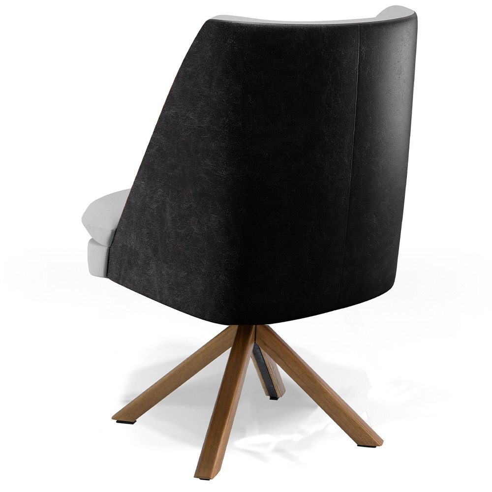 Kit 02 Poltronas Decorativa Base Giratória Pérsia D02 Linho Cinza D-315 Corano Preto B-97 - Lyam Decor
