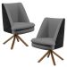 Kit 02 Poltronas Decorativa Base Giratória Pérsia D02 Linho Cinza Escuro C-416 Corano Preto B97 - Lyam Decor
