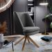 Kit 02 Poltronas Decorativa Base Giratória Pérsia D02 Linho Cinza Escuro C-416 Corano Preto B97 - Lyam Decor