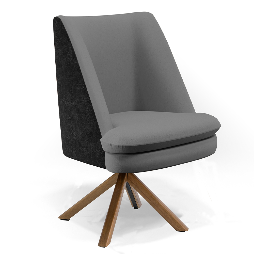 Kit 02 Poltronas Decorativa Base Giratória Pérsia D02 Linho Cinza Escuro C-416 Corano Preto B97 - Lyam Decor