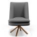 Kit 02 Poltronas Decorativa Base Giratória Pérsia D02 Linho Cinza Escuro C-416 Corano Preto B97 - Lyam Decor