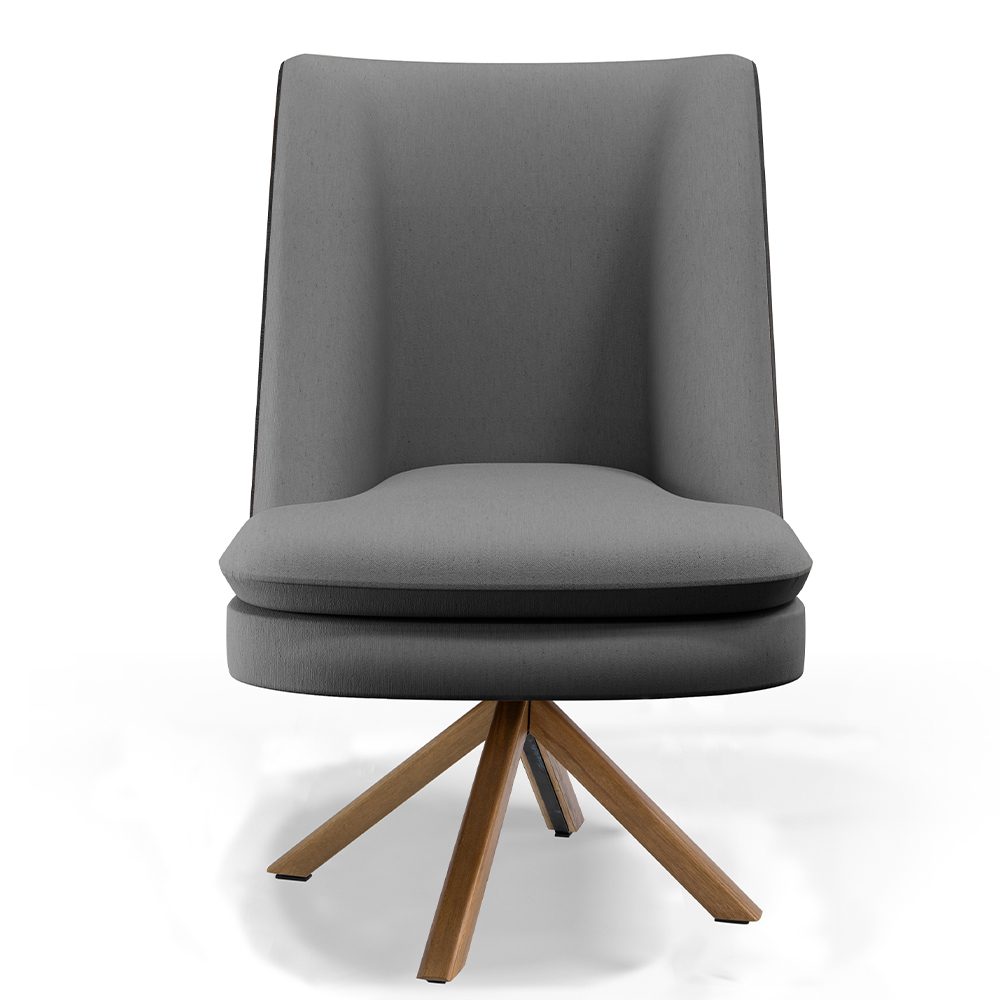 Kit 02 Poltronas Decorativa Base Giratória Pérsia D02 Linho Cinza Escuro C-416 Corano Preto B97 - Lyam Decor