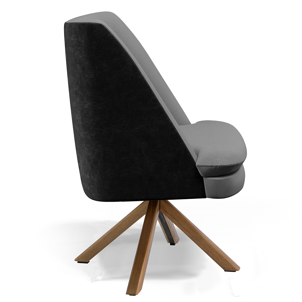 Kit 02 Poltronas Decorativa Base Giratória Pérsia D02 Linho Cinza Escuro C-416 Corano Preto B97 - Lyam Decor