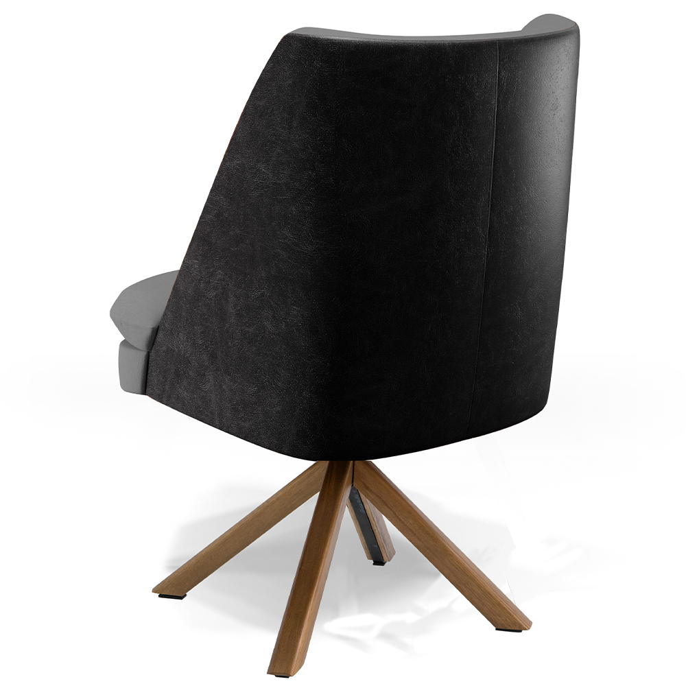 Kit 02 Poltronas Decorativa Base Giratória Pérsia D02 Linho Cinza Escuro C-416 Corano Preto B97 - Lyam Decor