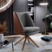 Kit 02 Poltronas Decorativa Base Giratória Pérsia D02 Linho Cinza Escuro C416 Corano Marrom B38 - Lyam Decor