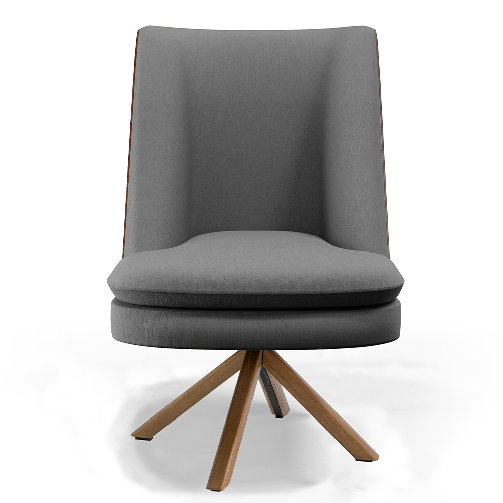 Kit 02 Poltronas Decorativa Base Giratória Pérsia D02 Linho Cinza Escuro C416 Corano Marrom B38 - Lyam Decor