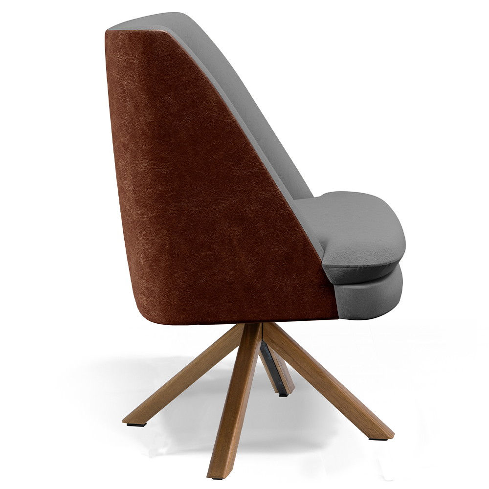 Kit 02 Poltronas Decorativa Base Giratória Pérsia D02 Linho Cinza Escuro C416 Corano Marrom B38 - Lyam Decor