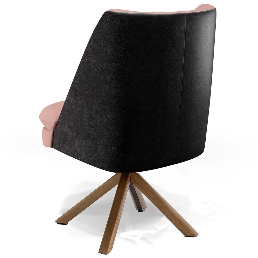 Kit 02 Poltronas Decorativa Base Giratória Pérsia D02 Linho Rosê C-105 Corano Preto B-97 - Lyam Decor