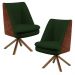 Kit 02 Poltronas Decorativa Base Giratória Pérsia D02 Linho Verde Musgo C-117 Corano Marrom B38 - Lyam Decor