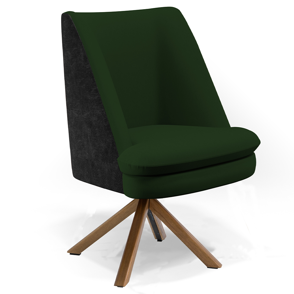 Kit 02 Poltronas Decorativa Base Giratória Pérsia D02 Linho Verde Musgo C-117 Corano Preto B-97 - Lyam Decor