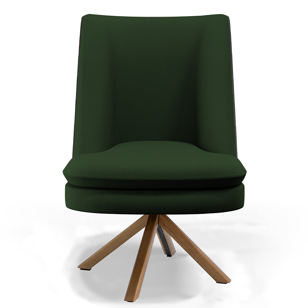 Kit 02 Poltronas Decorativa Base Giratória Pérsia D02 Linho Verde Musgo C-117 Corano Preto B-97 - Lyam Decor
