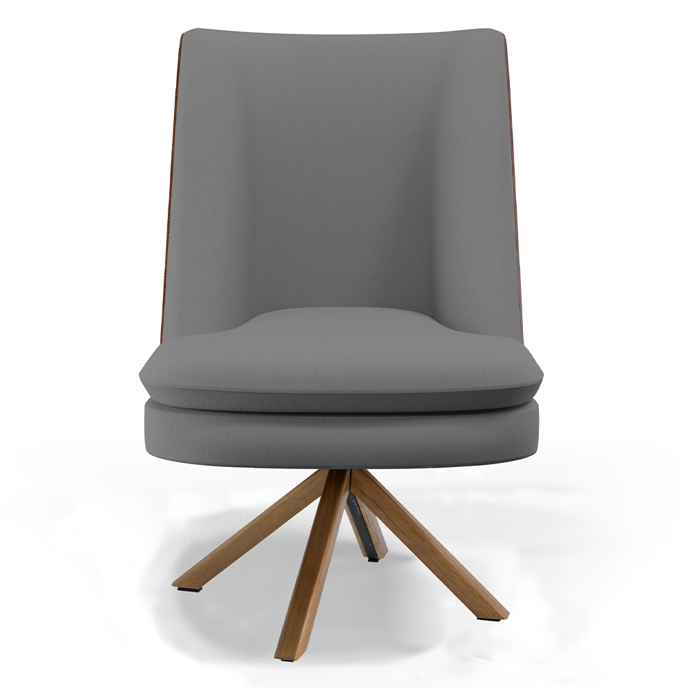 Kit 02 Poltronas Decorativa Base Giratória Pérsia D02 Veludo Cinza C-317 Corano Marrom B-38 - Lyam Decor