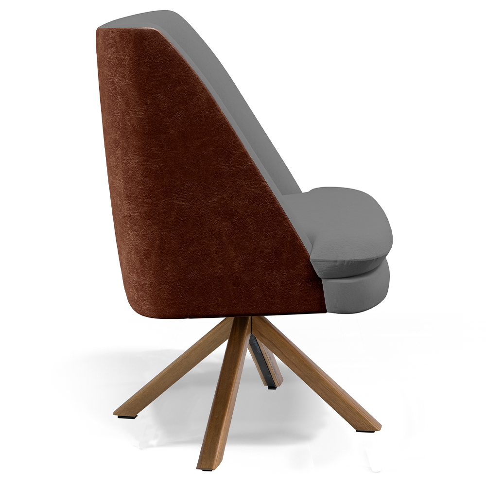 Kit 02 Poltronas Decorativa Base Giratória Pérsia D02 Veludo Cinza C-317 Corano Marrom B-38 - Lyam Decor