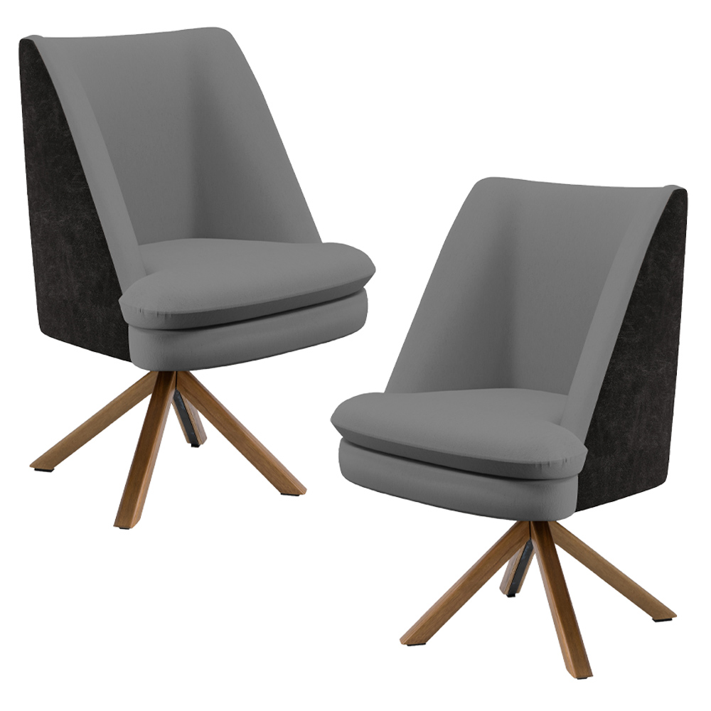 Kit 02 Poltronas Decorativa Base Giratória Pérsia D02 Veludo Cinza C-317 Corano Preto B-97 - Lyam Decor