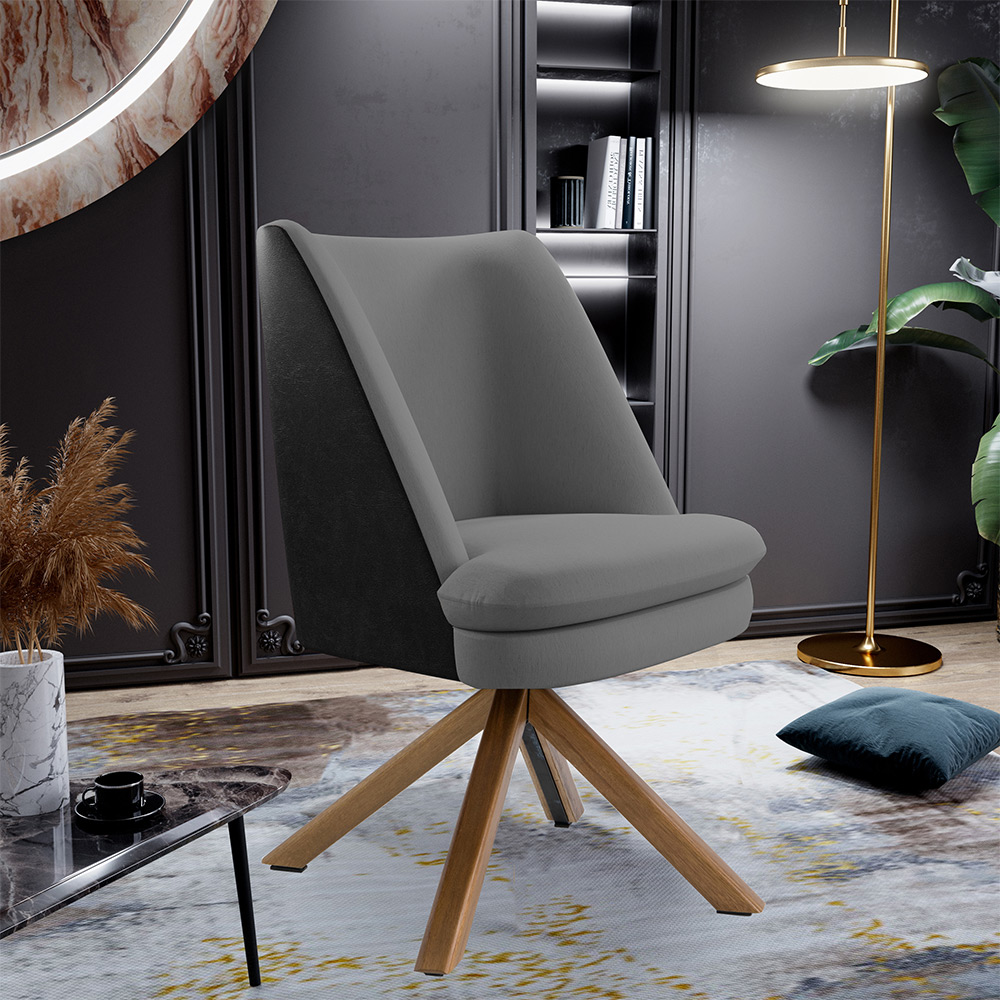 Kit 02 Poltronas Decorativa Base Giratória Pérsia D02 Veludo Cinza C-317 Corano Preto B-97 - Lyam Decor