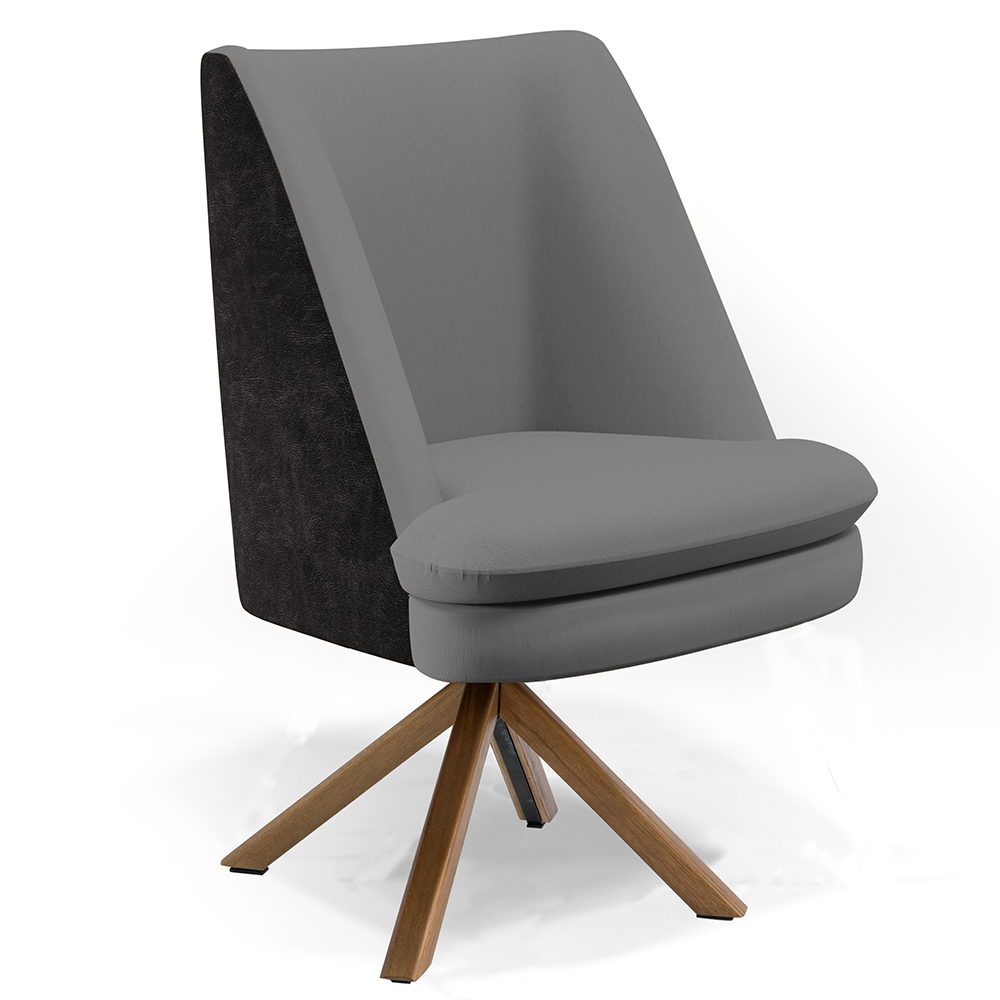 Kit 02 Poltronas Decorativa Base Giratória Pérsia D02 Veludo Cinza C-317 Corano Preto B-97 - Lyam Decor