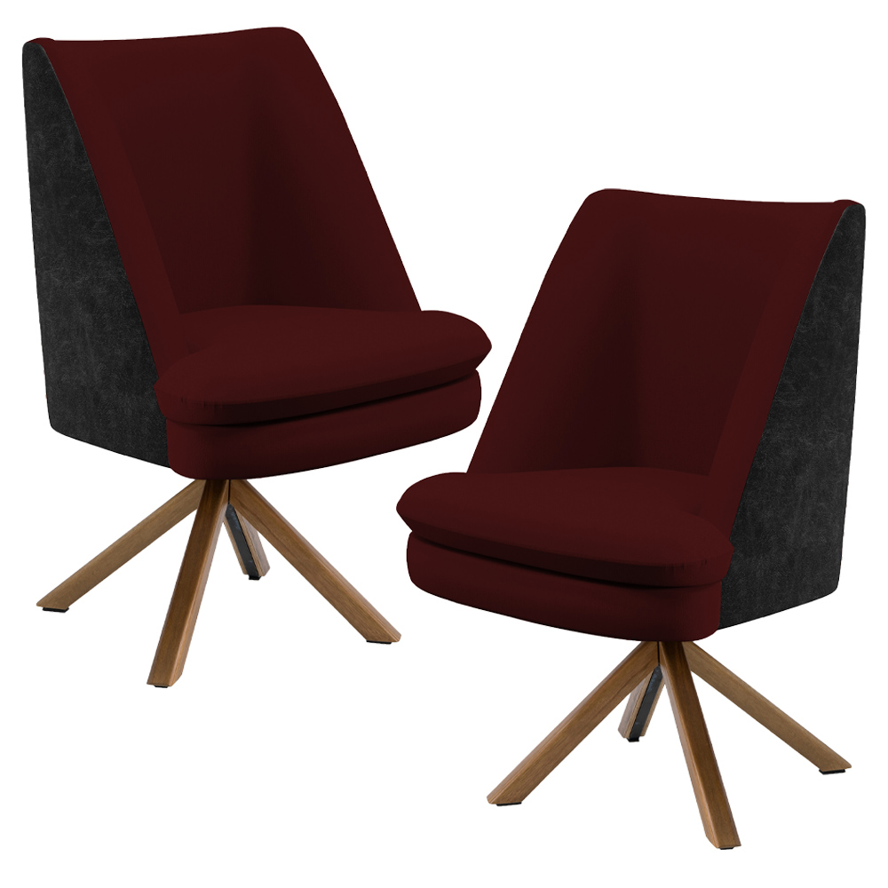 Kit 02 Poltronas Decorativa Base Giratória Pérsia D02 Veludo Marsala C-278 Corano Preto B-97 - Lyam Decor