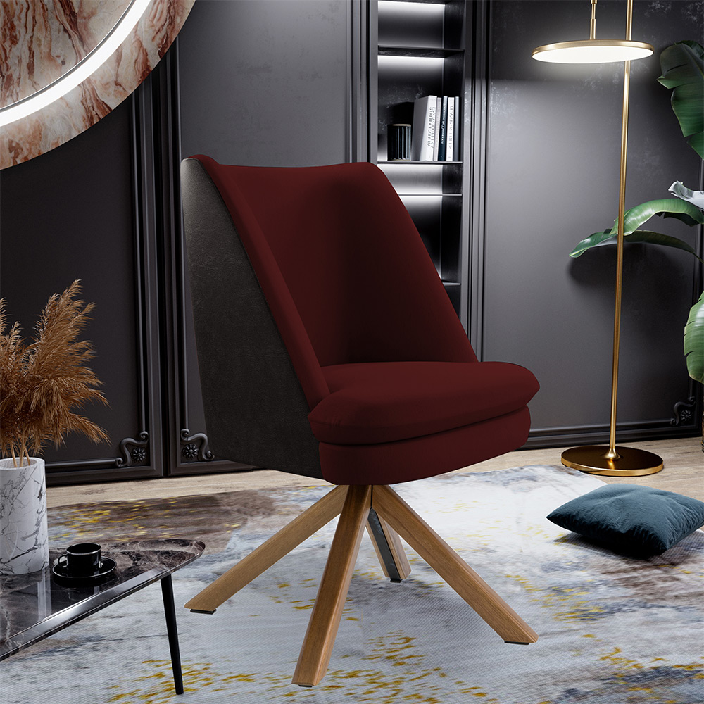 Kit 02 Poltronas Decorativa Base Giratória Pérsia D02 Veludo Marsala C-278 Corano Preto B-97 - Lyam Decor
