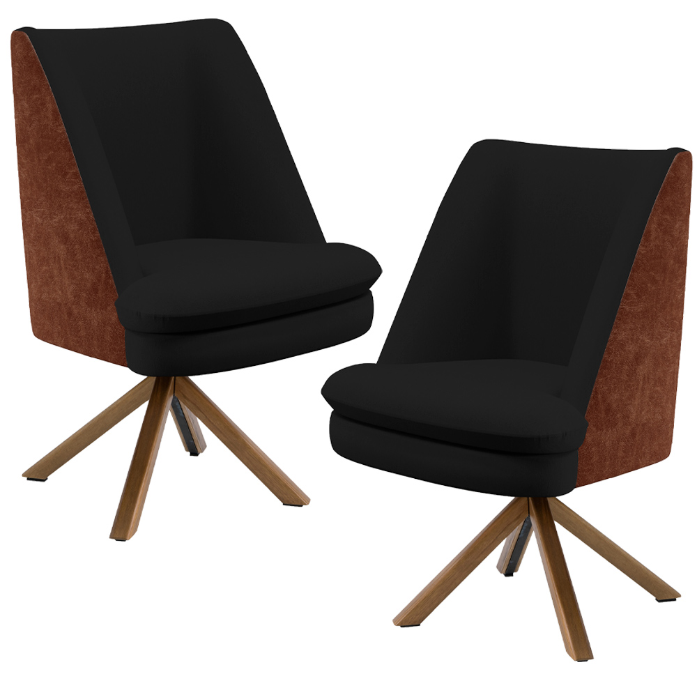 Kit 02 Poltronas Decorativa Base Giratória Pérsia D02 Veludo Preto C-300 Corano Marrom B-38 - Lyam Decor