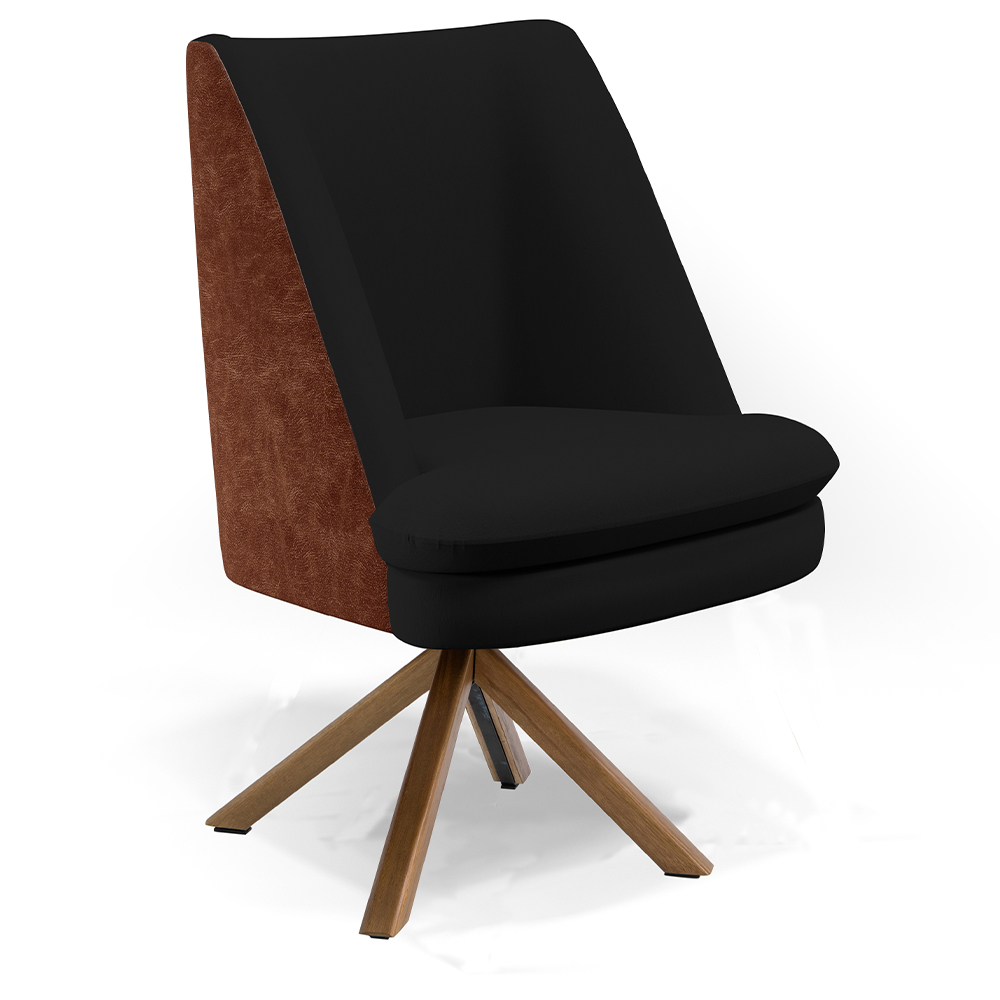 Kit 02 Poltronas Decorativa Base Giratória Pérsia D02 Veludo Preto C-300 Corano Marrom B-38 - Lyam Decor