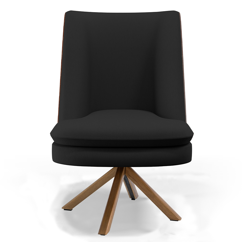 Kit 02 Poltronas Decorativa Base Giratória Pérsia D02 Veludo Preto C-300 Corano Marrom B-38 - Lyam Decor