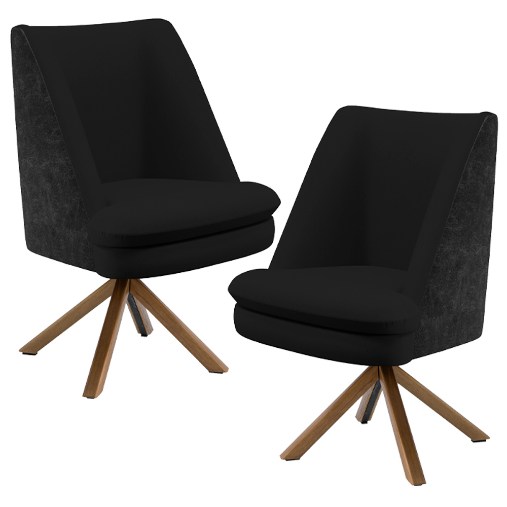 Kit 02 Poltronas Decorativa Base Giratória Pérsia D02 Veludo Preto C-300 Corano Preto B-97 - Lyam Decor