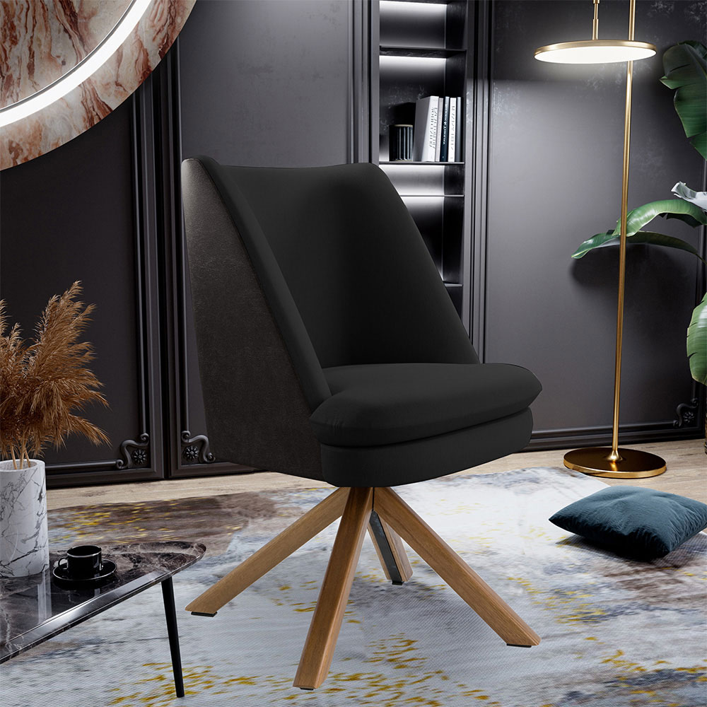 Kit 02 Poltronas Decorativa Base Giratória Pérsia D02 Veludo Preto C-300 Corano Preto B-97 - Lyam Decor