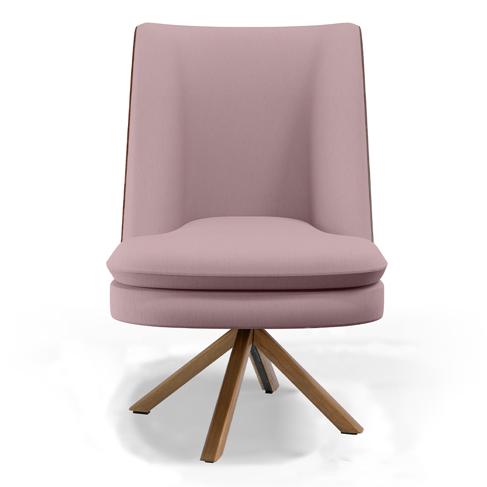 Kit 02 Poltronas Decorativa Base Giratória Pérsia D02 Veludo Rosê C-305 Corano Marrom B-38 - Lyam Decor