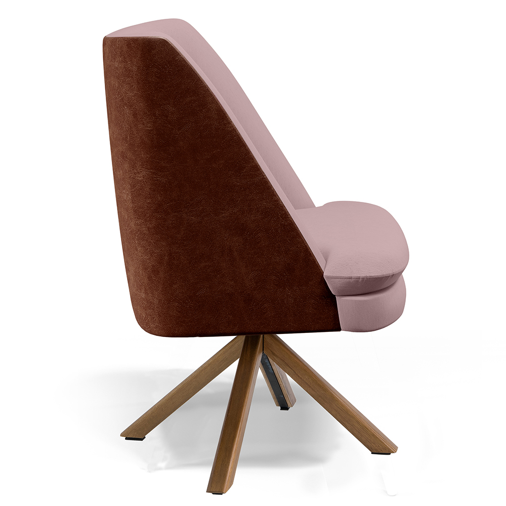 Kit 02 Poltronas Decorativa Base Giratória Pérsia D02 Veludo Rosê C-305 Corano Marrom B-38 - Lyam Decor