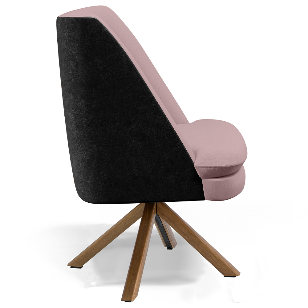 Kit 02 Poltronas Decorativa Base Giratória Pérsia D02 Veludo Rosê C-305 Corano Preto B-97 - Lyam Decor