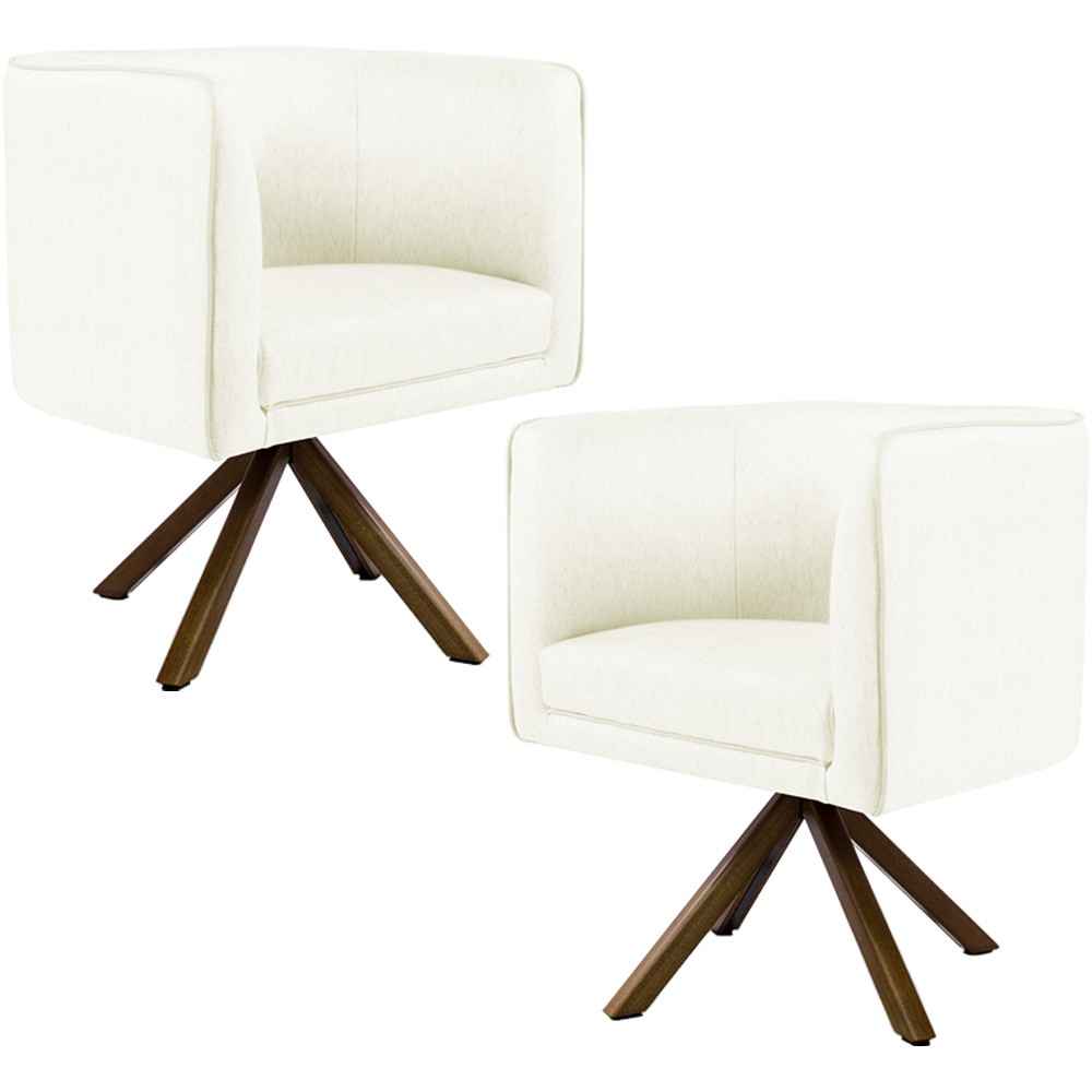 Kit 02 Poltronas Decorativa Base Giratória de Madeira Betina D02 Corano Bege C-26 - Lyam Decor