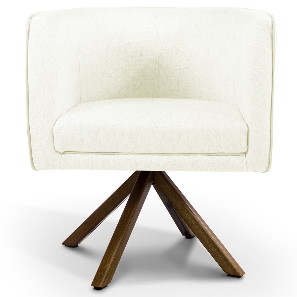 Kit 02 Poltronas Decorativa Base Giratória de Madeira Betina D02 Corano Bege C-26 - Lyam Decor