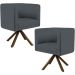 Kit 02 Poltronas Decorativa Base Giratória de Madeira Betina D02 Corano Cinza C-03 - Lyam Decor