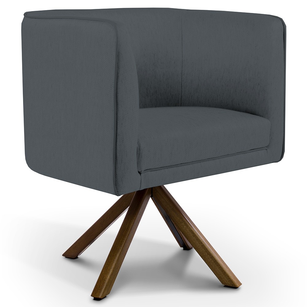Kit 02 Poltronas Decorativa Base Giratória de Madeira Betina D02 Corano Cinza C-03 - Lyam Decor
