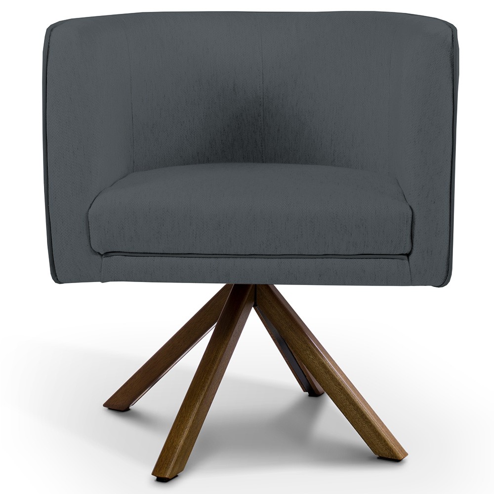 Kit 02 Poltronas Decorativa Base Giratória de Madeira Betina D02 Corano Cinza C-03 - Lyam Decor