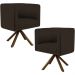 Kit 02 Poltronas Decorativa Base Giratória de Madeira Betina D02 Corano Marrom C-34 - Lyam Decor
