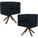 Kit 02 Poltronas Decorativa Base Giratória de Madeira Betina D02 Corano Preto C-05 - Lyam Decor