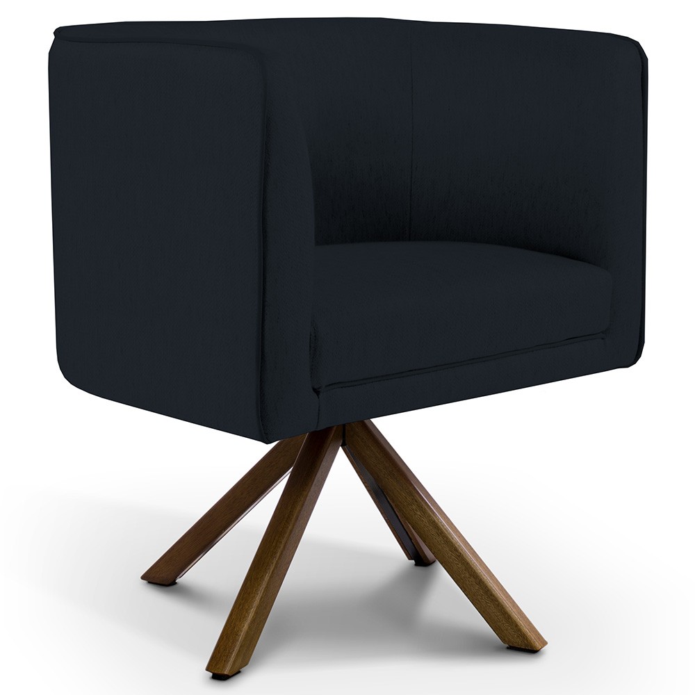 Kit 02 Poltronas Decorativa Base Giratória de Madeira Betina D02 Corano Preto C-05 - Lyam Decor