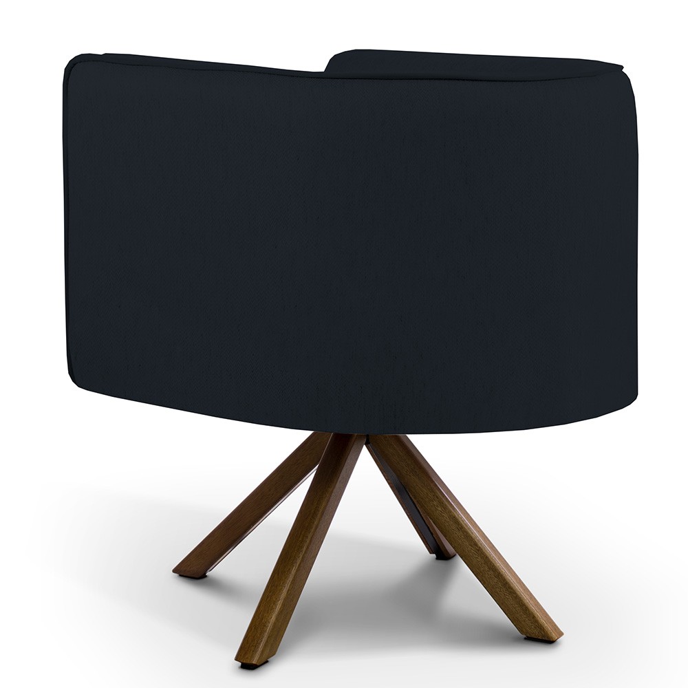 Kit 02 Poltronas Decorativa Base Giratória de Madeira Betina D02 Corano Preto C-05 - Lyam Decor