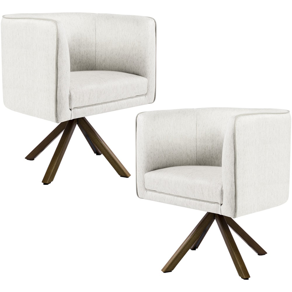Kit 02 Poltronas Decorativa Base Giratória de Madeira Betina D02 Linho Bege B-443 - Lyam Decor