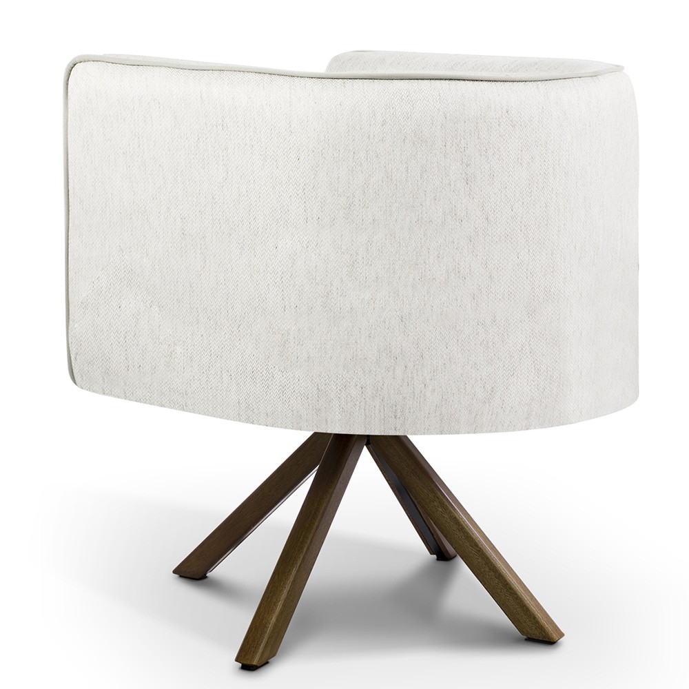 Kit 02 Poltronas Decorativa Base Giratória de Madeira Betina D02 Linho Bege B-443 - Lyam Decor