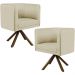 Kit 02 Poltronas Decorativa Base Giratória de Madeira Betina D02 Linho Bege C-129 - Lyam Decor