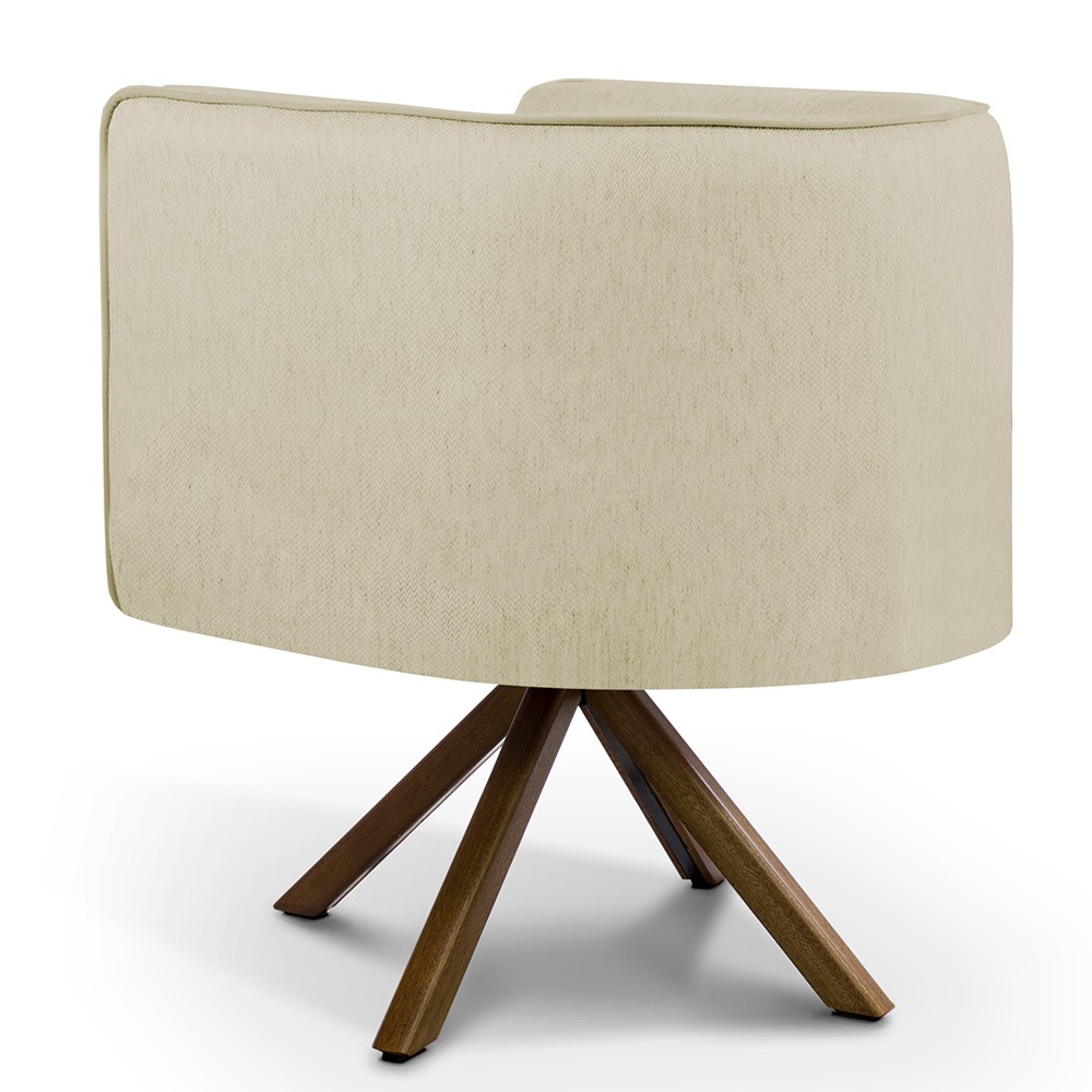 Kit 02 Poltronas Decorativa Base Giratória de Madeira Betina D02 Linho Bege C-129 - Lyam Decor