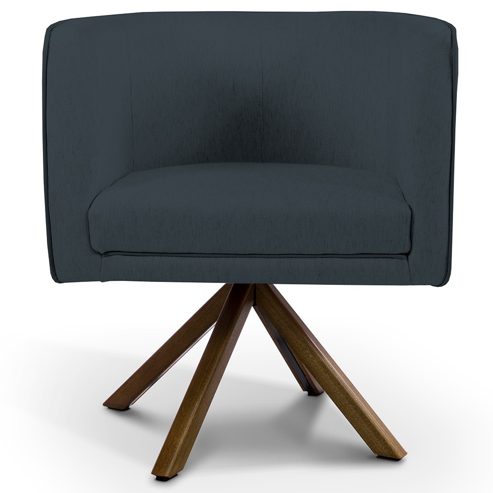 Kit 02 Poltronas Decorativa Base Giratória de Madeira Betina D02 Linho Chumbo C-465 - Lyam Decor