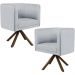 Kit 02 Poltronas Decorativa Base Giratória de Madeira Betina D02 Linho Cinza C-315 - Lyam Decor