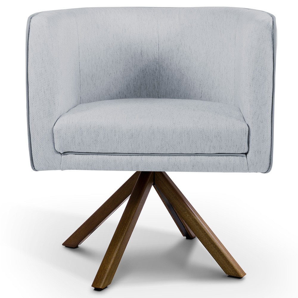 Kit 02 Poltronas Decorativa Base Giratória de Madeira Betina D02 Linho Cinza C-315 - Lyam Decor