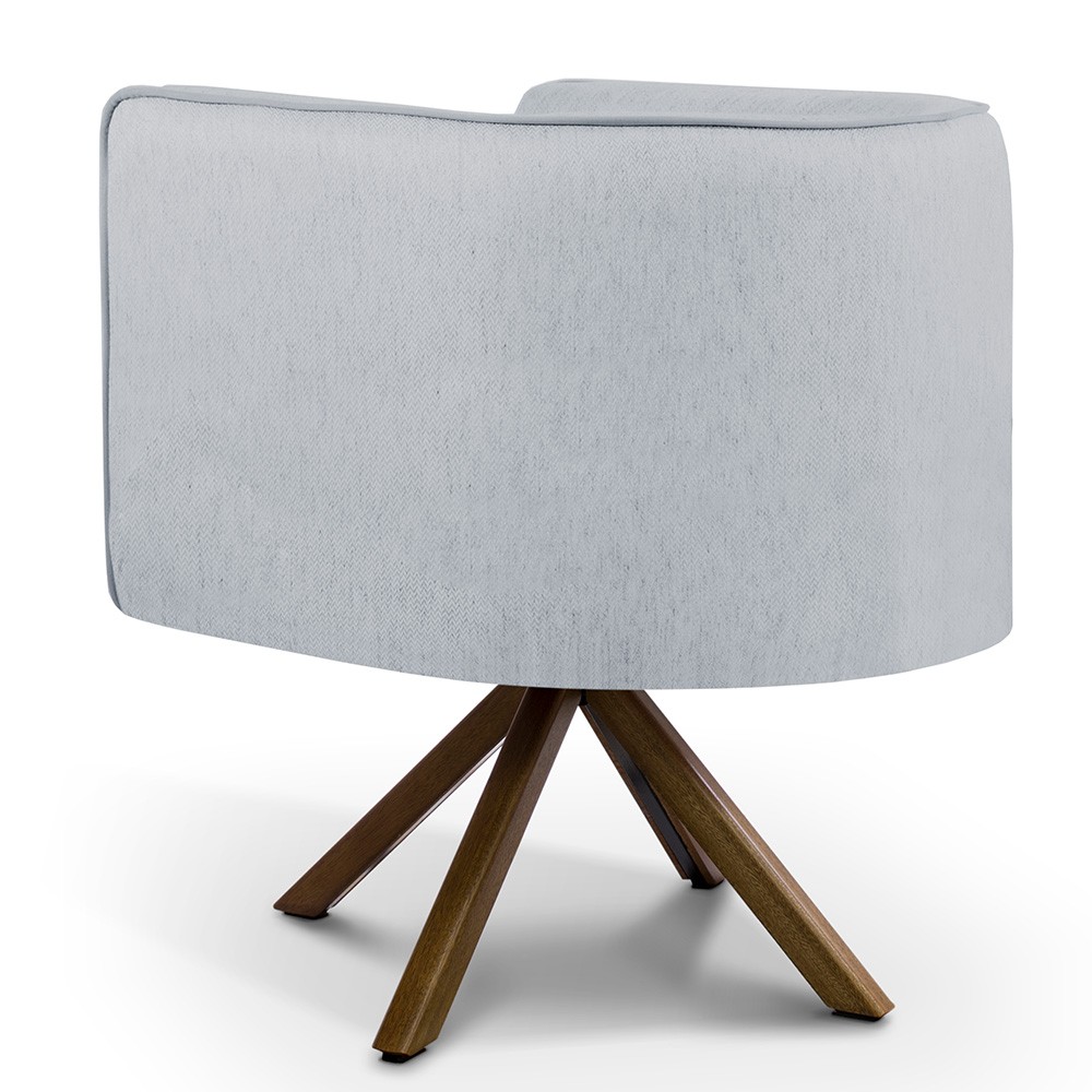 Kit 02 Poltronas Decorativa Base Giratória de Madeira Betina D02 Linho Cinza C-315 - Lyam Decor